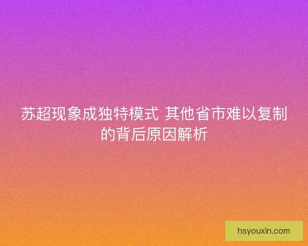 苏超现象成独特模式 其他省市难以复制的背后原因解析