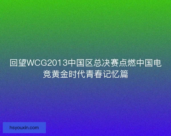 回望WCG2013中国区总决赛点燃中国电竞黄金时代青春记忆篇 回望WCG2013中国区总决赛点燃中国电竞黄金时代青春记忆篇
